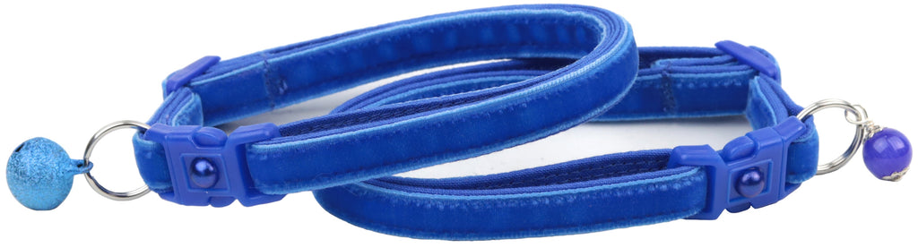 Soft Royal Blue Velvet Cat Collar-3