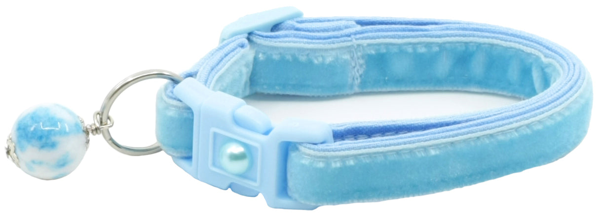 Soft Light Blue Velvet Cat Collar-6