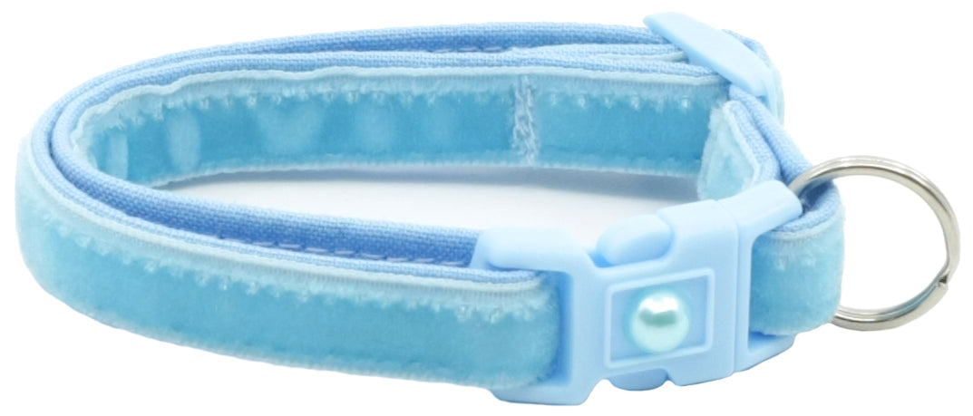 Soft Light Blue Velvet Cat Collar-5