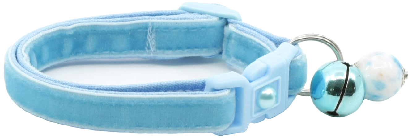 Soft Light Blue Velvet Cat Collar-0